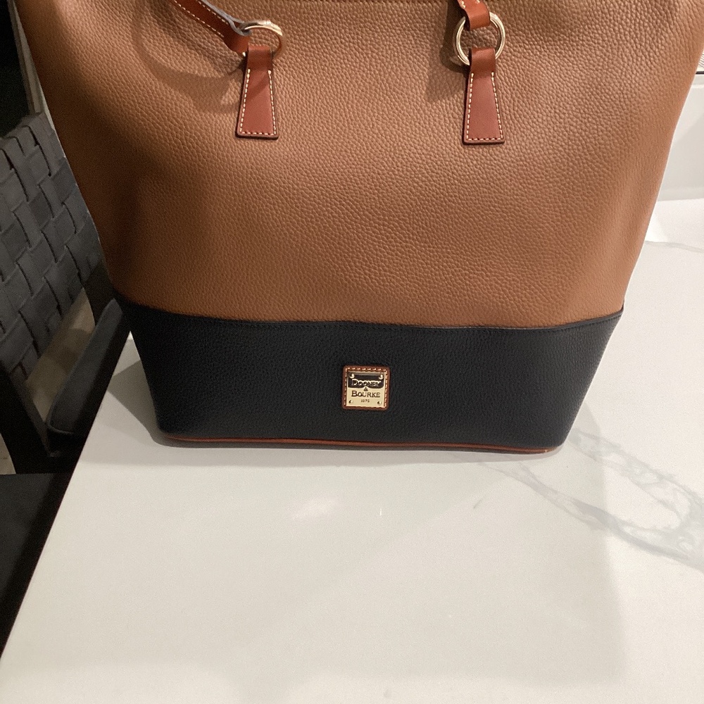 Dooney and Bourke Brown and Navy Blue Pebble Tobi Tote Bag